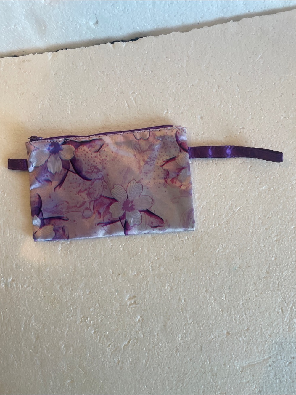Floral Satin Wristlet Pouch cosmetic makeup bag Purple cottagecore zipper nwots